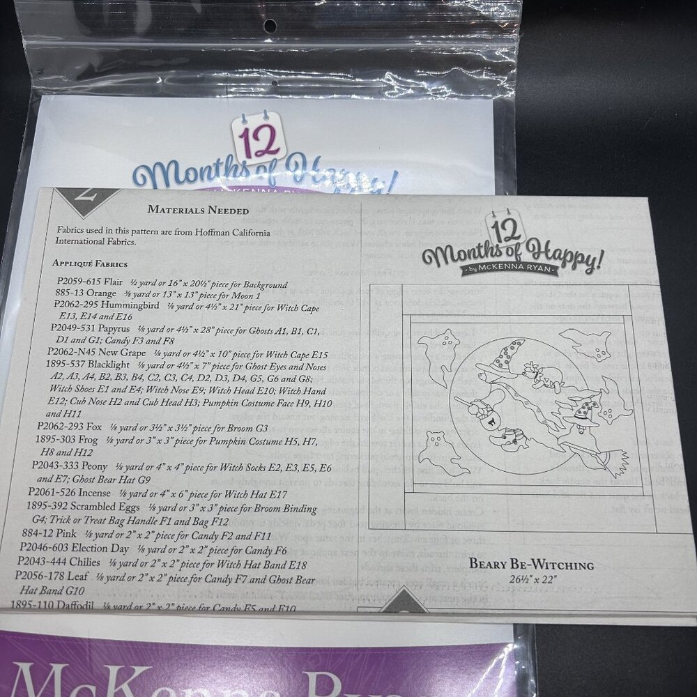 McKenna Ryan Block 10 “Beary Be-Witching” Applique Quilt Sewing Pattern - Picture 5 of 5